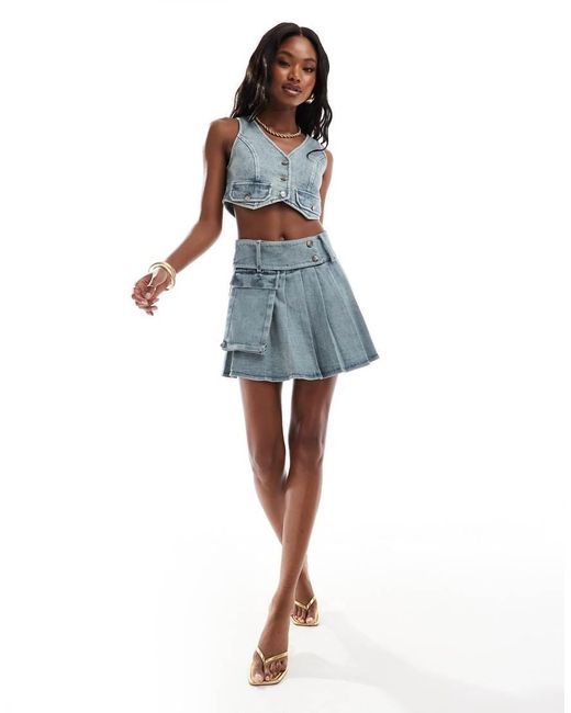 Minigonna Di Jeans A Pieghe di Extro & Vert in Blue
