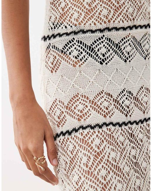 River Island Natural Striped Knitted Midi Dress