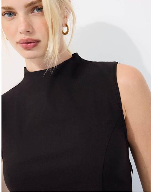 Stradivarius Black High-neck Peplum Sleeveless Top