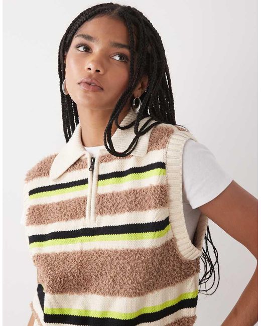 Noisy May White 1/4 Zip Textured Knit Vest