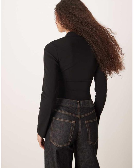 Gina Tricot Black Long Sleeve Hook And Eye Corset Style Top