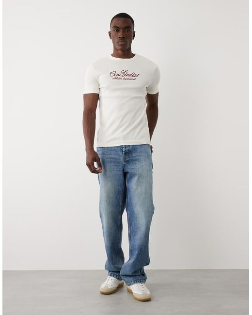 ASOS White Muscle Fit T-shirt With Text Embroidery for men