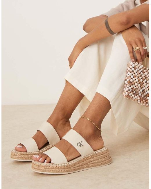 Calvin Klein Natural Espadrille Slider Sandals