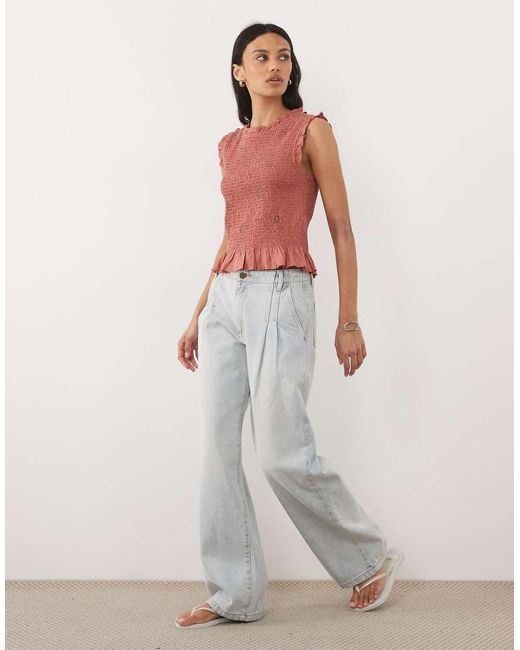 Mango Teen Sleeveless Shirred Top With Embroidery