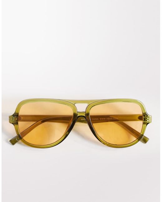 ASOS Natural Aviator Sunglasses With Crystal Frames And Amber Lenses for men