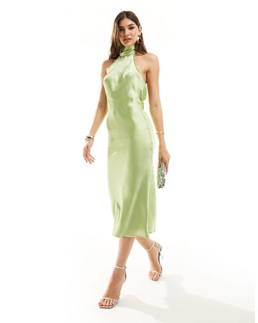 Pretty Lavish Green Exclusive To Asos Raleigh Cowl Back Satin Midaxi Dress
