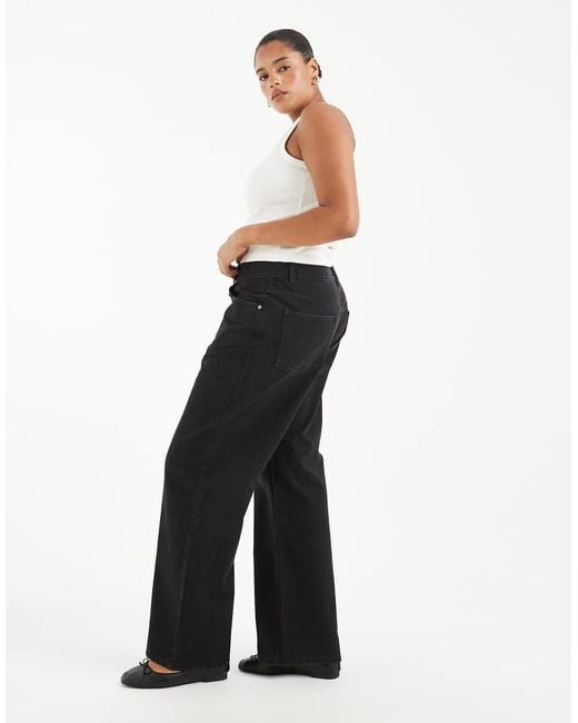 ASOS Black Asos Design Curve Straight Wide Leg Jeans