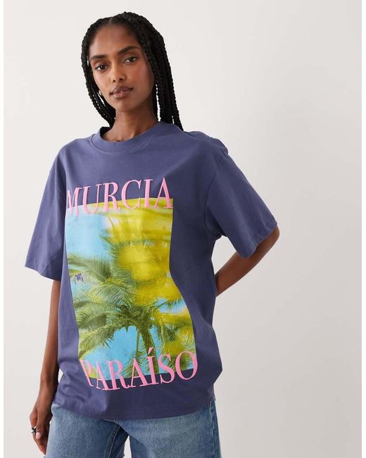 ASOS Blue Oversized T-shirt With Murcia Palm Tree Graphic
