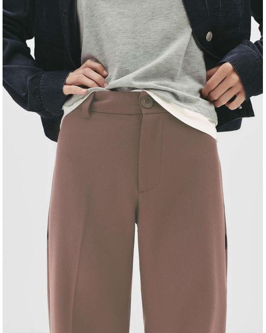 Pull&Bear Brown Smart High Waist Straight Leg Trousers