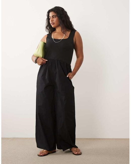 Nobody's Child Black Cotton Rich Strappy Square Neck Wide Leg Jumpsuit