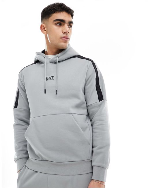 Sudadera con capucha, ribetes en contraste y logo central EA7 de hombre de color Gray