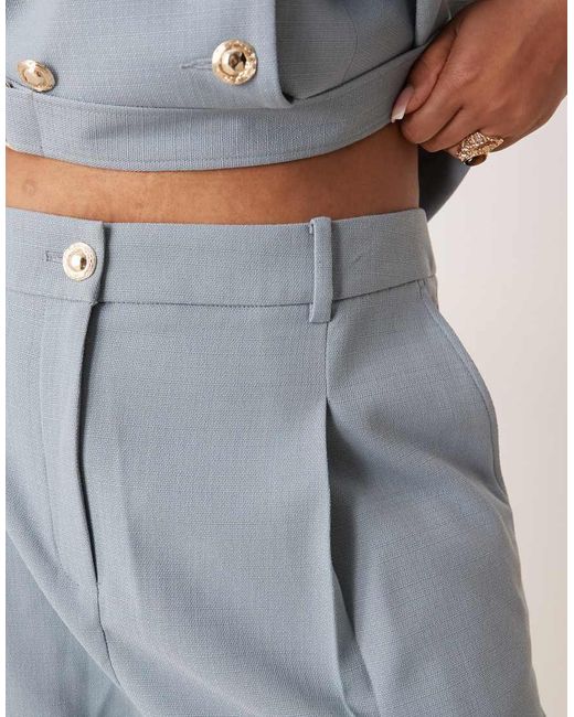 ASOS Blue Curve Tailored Linen-look Pants With Gold Buttons