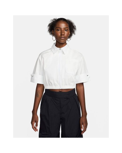 Nike White Mdc Woven Cropped Collared Shirt