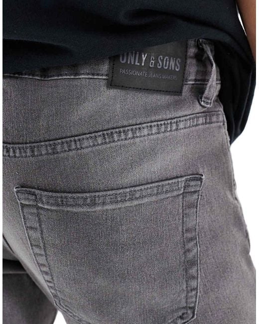 Only & Sons Gray Loom Slim Fit Jeans for men