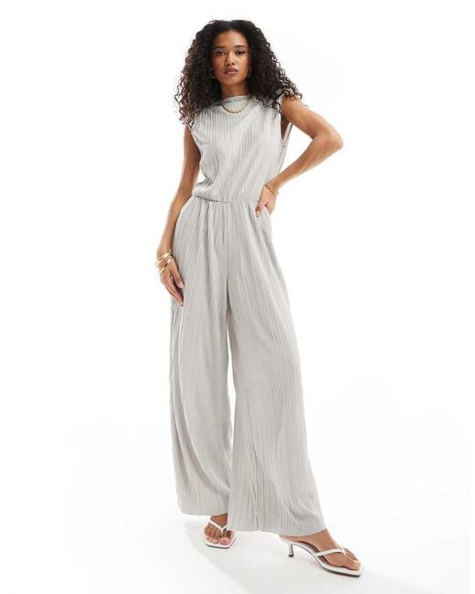 Vero Moda White High Neck Sleeveless Plisse Jumpsuit