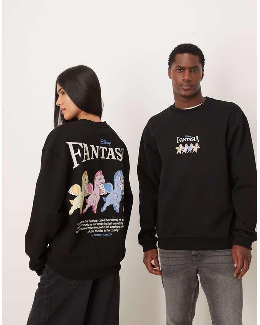 ASOS Black Disney Fantasia Relaxed Sweatshirt With Unicorn Puff Print