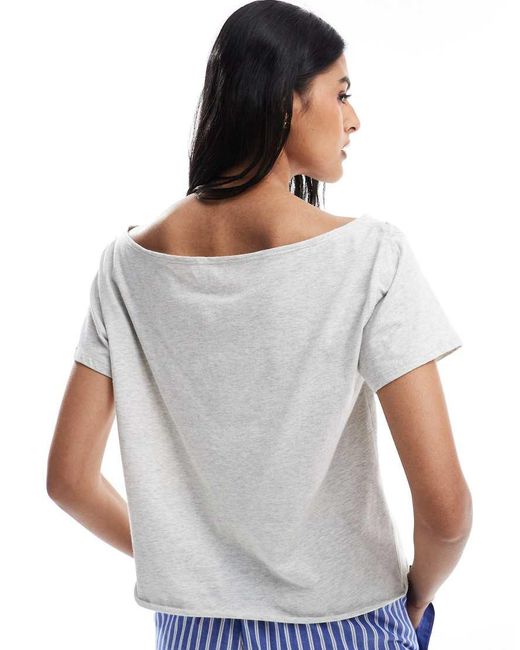 Hollister White Short Sleeve Off Shoulder Relaxed T-Shirt