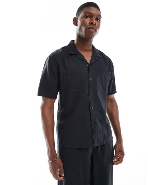 New Look Blue Double Pocket Boxy Linen Look Shirt Co-ord for men