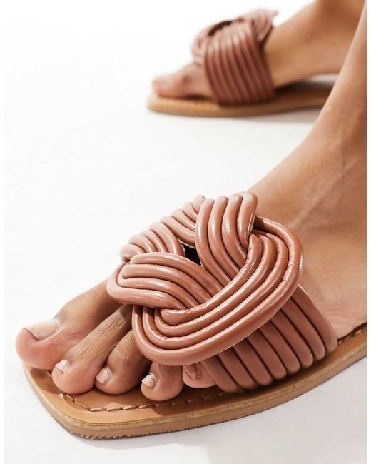ASOS Brown Wide Fit Fifi Woven Mule Flat Sandals