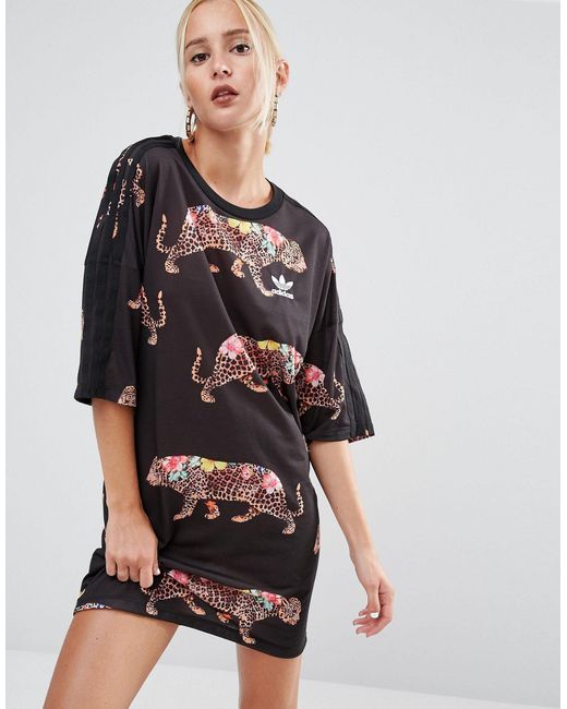 Adidas Originals Multicolor Originals X Farm Multi Leopard Print T-shirt Dress With Trefoil Logo