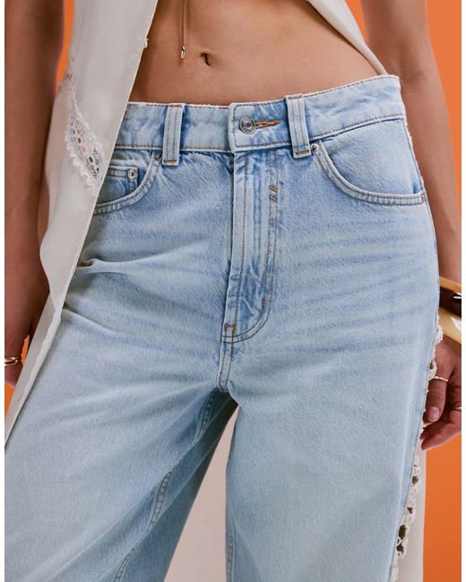 ASOS Orange Wide Leg Dad Jeans With Crochet Side Panel