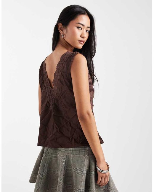ASOS Brown Crushed Lace Insert V Neck Satin Cami