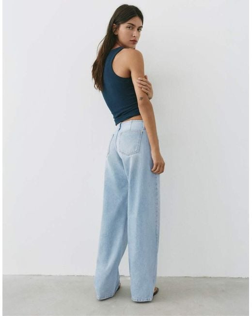 Pull&Bear Blue Low-Rise Straight-Leg Jeans