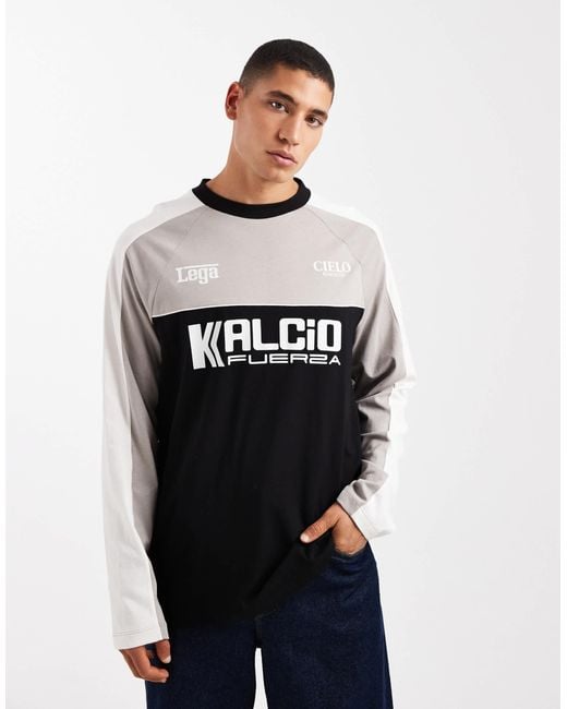 ASOS White Oversized Long Sleeve T-shirt With Cut And Sew Panelling And Text Graphic for men