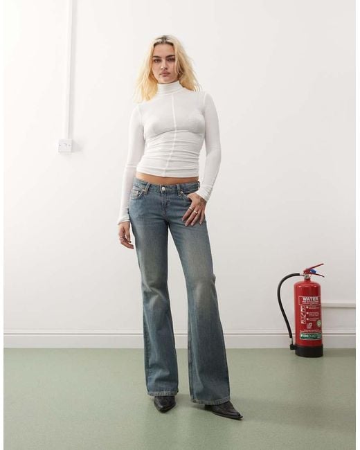 Weekday White Diba Semi Sheer Long Sleeve High Neck Top With Seam Detail
