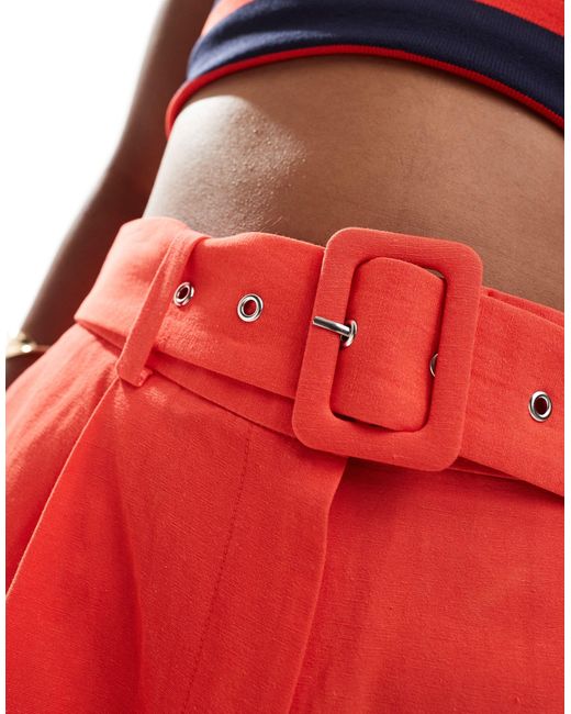 ASOS Red Tailo Belted Short With Linen