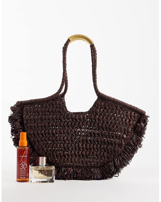 Mango Brown Raffia Shoulder Bag