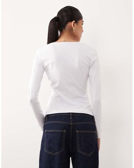ASOS White Wide Scoop Notch Neck Mini Rib Top
