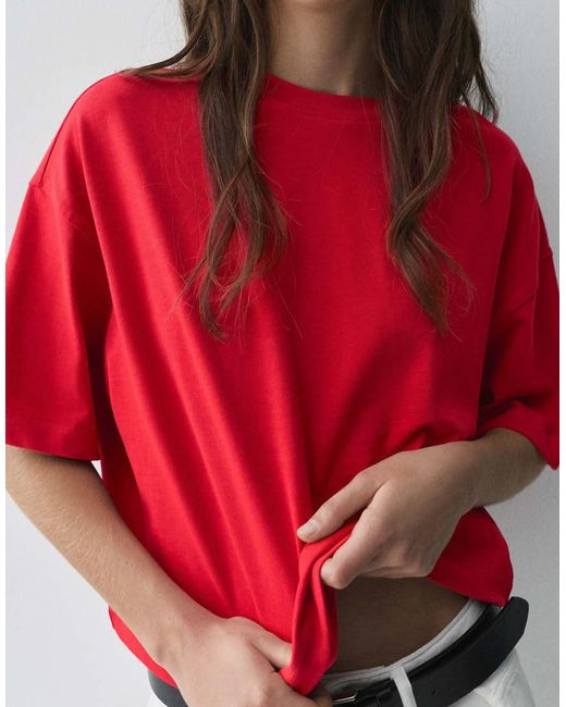Pull&Bear Red Boxy-Fit Short Sleeve T-Shirt