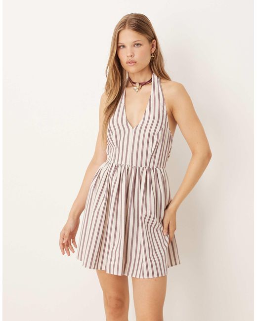 ASOS Natural – ärmelloses hemd-skater-kleid mit streifen