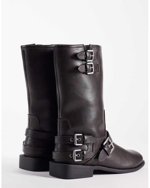 ASOS Black Asher Flat Biker Boots