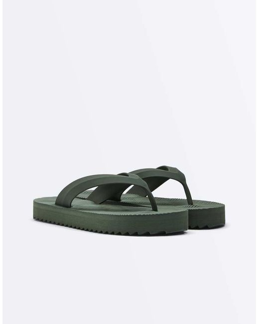 Oysho Green Textured Platform Beach Sandal