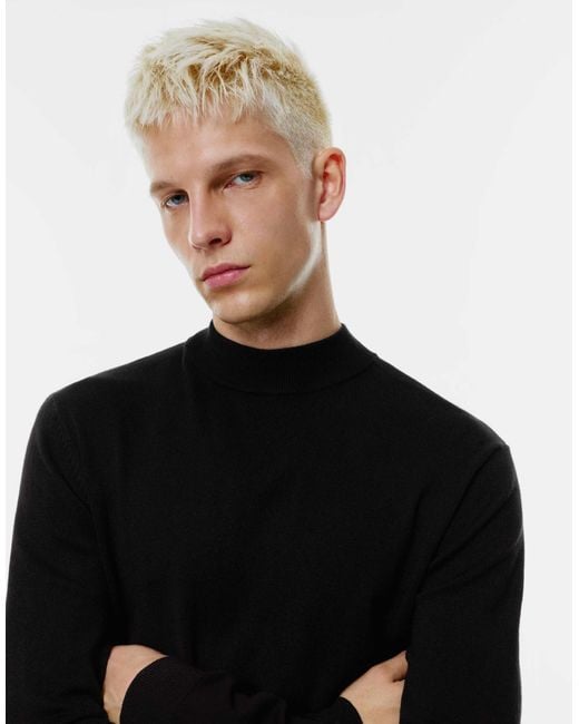 Pull à col montant en maille fine Pull&Bear pour homme en coloris Black
