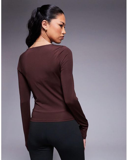 ASOS Purple Double Layer Long Sleeve Wide Square Neck Top