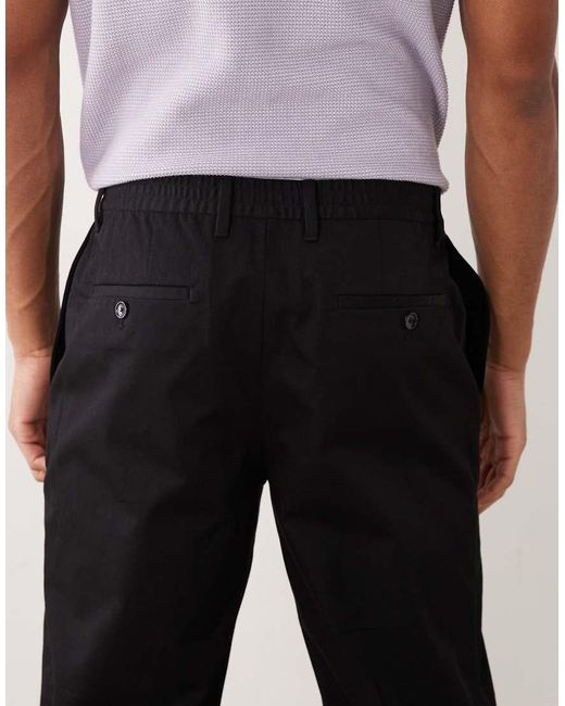 Mango Black 100% Cotton Straight Leg Adjustable Waist Trousers With Front Darts for men