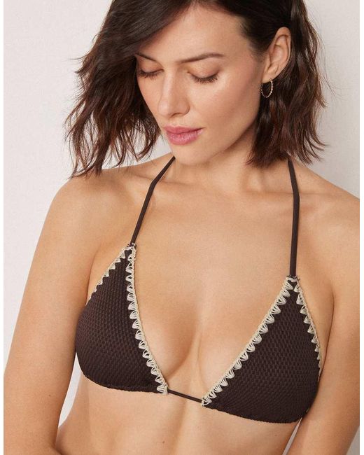 Calzedonia Natural Triangle Bikini Top Bicolor Embroidery