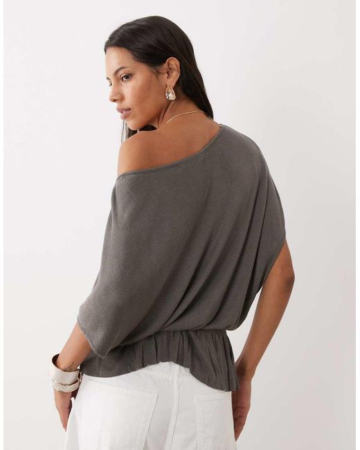 Mango Gray Boat Neck Short Sleeve Knitted Top