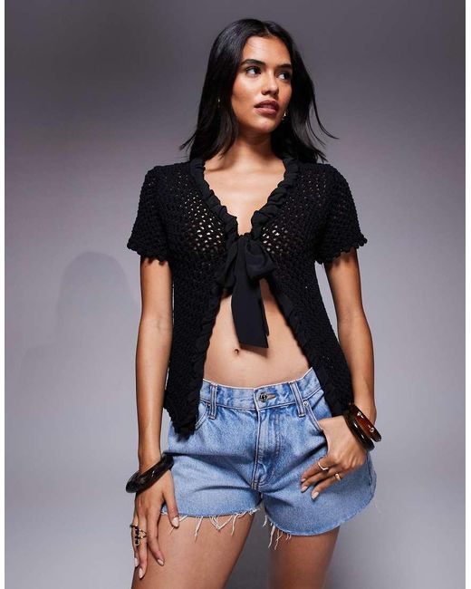River Island Blue Crochet Short Sleeve Cardigan