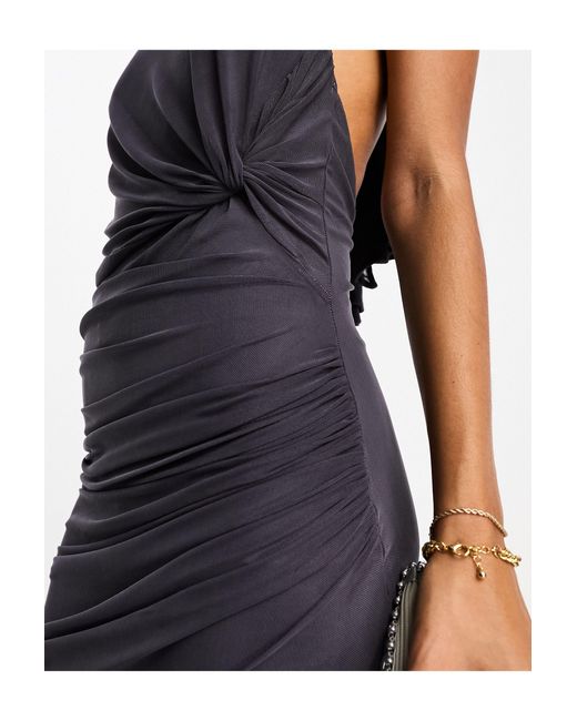 Elegant Floral Print Twist Neck Linen Halter Maxi Dress main image 1