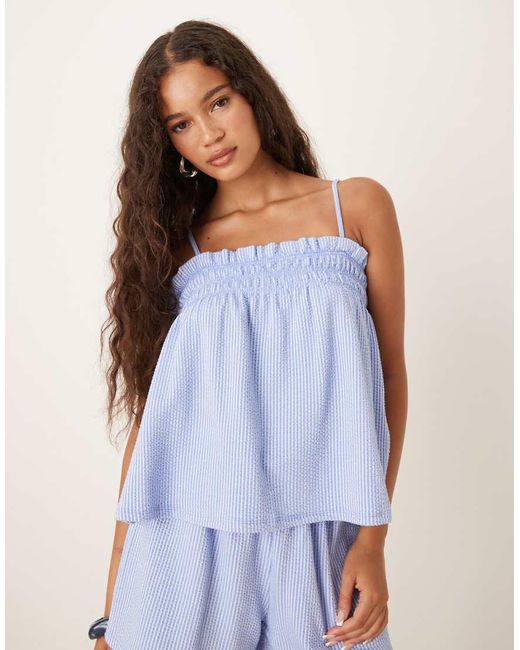 Gina Tricot Blue Co-ord Textured Smock Singlet Top