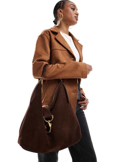 ASOS Suède Tote Tas Met Hardware Clip in het Brown