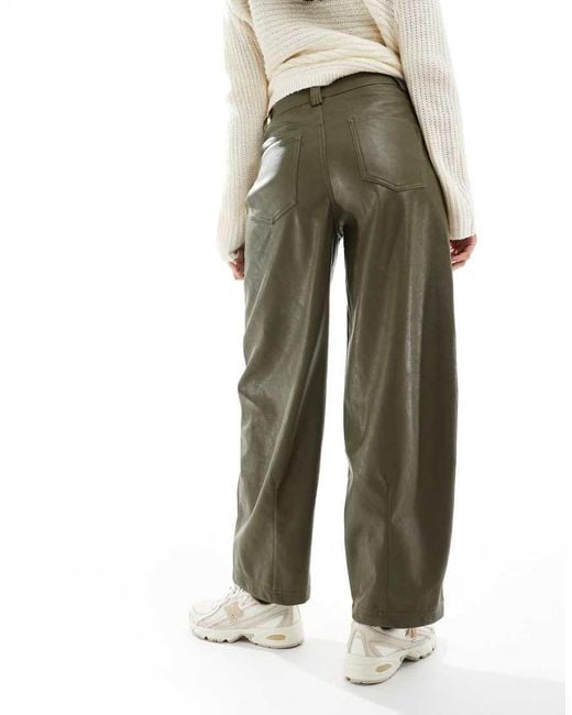 ASOS Green Faux Leather Barrel Leg Trousers With Seam Detail