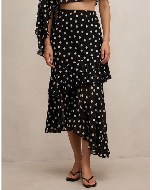 Forever New Black Chiffon Asymmetric Midi Skirt Co-ord