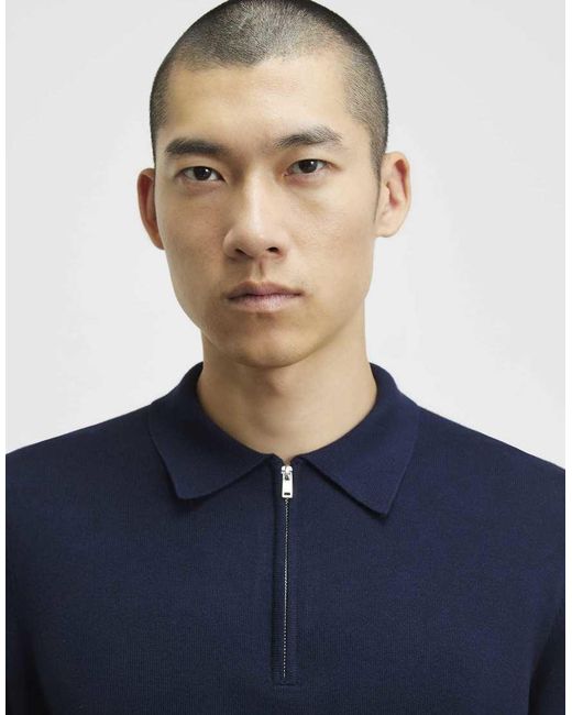 River Island Blue Slim Fit Knitted Polo Shirt for men