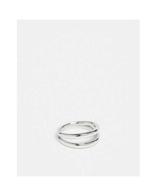 Bague double anneau en acier inoxydable imperméable ASOS en coloris White