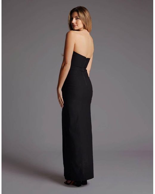Vesper Gray Strapless Bodycon Maxi Dress With Thigh Split